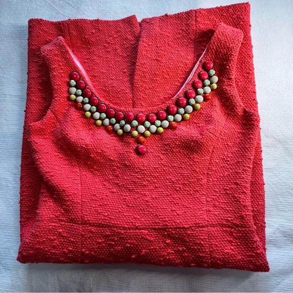 Milly of New York Beaded Dress Coral Orange Sleeveless Boucle Textured - Picture 5 of 9